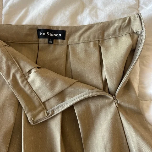 NWOT En Saison Arden Pleated Mini Skirt - Taupe Ecru - Size Medium - Picture 5 of 7